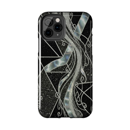Geometry Tough Phone Case — Iridescent Ribbon on Black Celestial Background