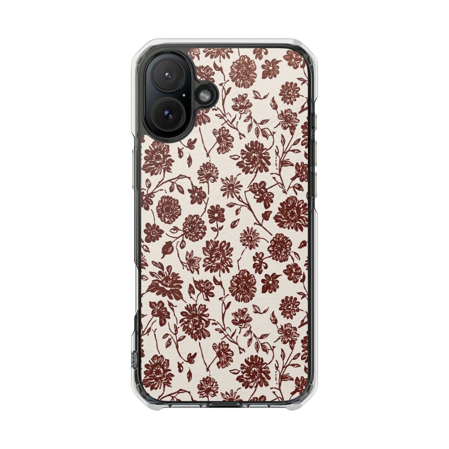 Floral Vintage Clear Phone Case — Brown Botanical Magnetic Impact Case