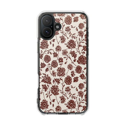 Floral Vintage Clear Phone Case — Brown Botanical Magnetic Impact Case