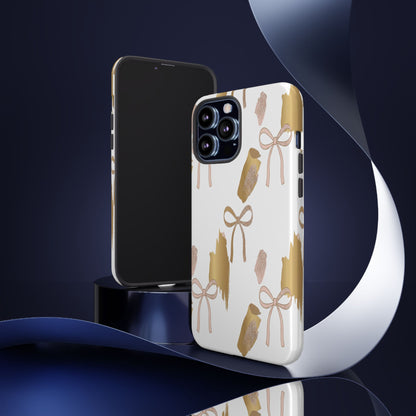 Phone Case — Gold Brushstroke & Blush Bow Pattern