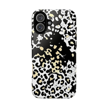 Leopard Splash Tough Phone Case — Black & Cream Animal Print Protective Cover