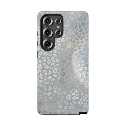 Grey Leopard Print Tough Phone Case — Durable Protective iPhone Cover