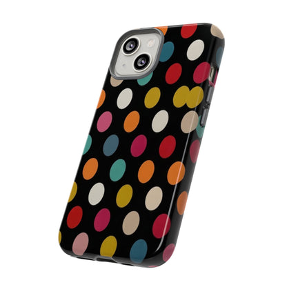 Polka Dot Tough Phone Case – Colorful Retro Dots on Black