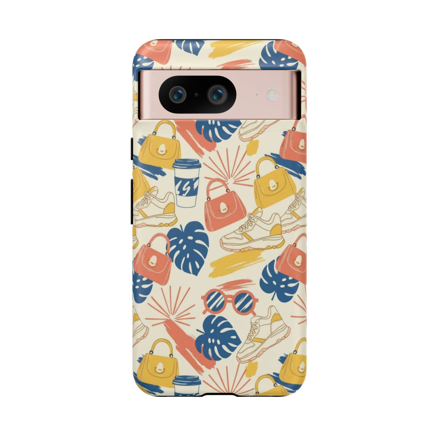 Tough Cases: Retro Summer Pattern Phone Case – Sunglasses, Sneakers & Tropical Leaves