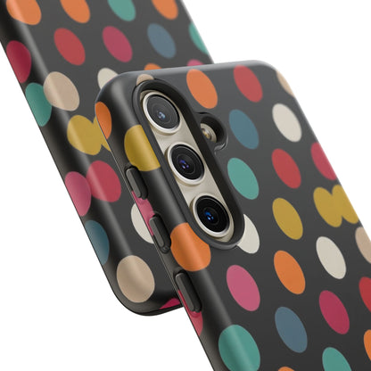 Polka Dot Tough Phone Case – Colorful Retro Dots on Black