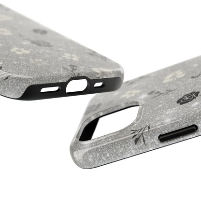 Floral Glitter Tough Phone Case — Black & Silver Vintage Flower Protective Cover