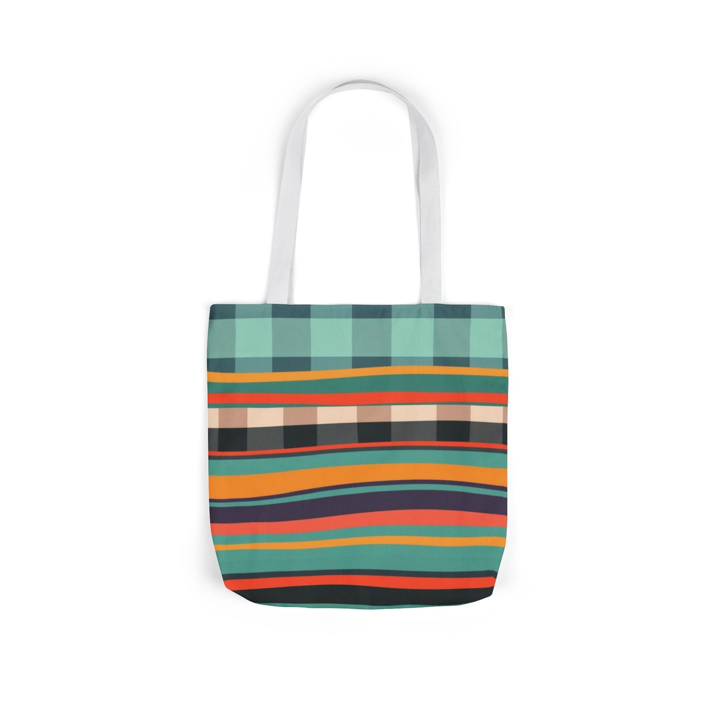 Striped Retro Canvas Tote Bag — Colorful Teal & Orange Market Tote