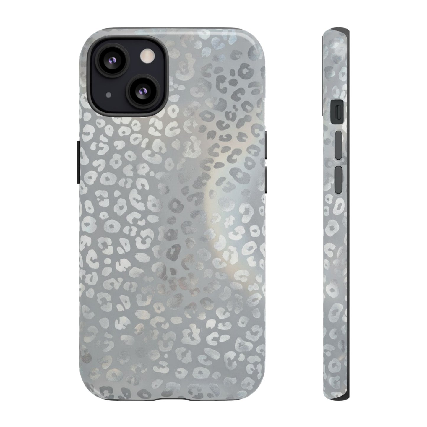 Grey Leopard Print Tough Phone Case — Durable Protective iPhone Cover