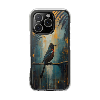 Clear Magnetic Phone Case — Artful Tūī Bird on Branch Design