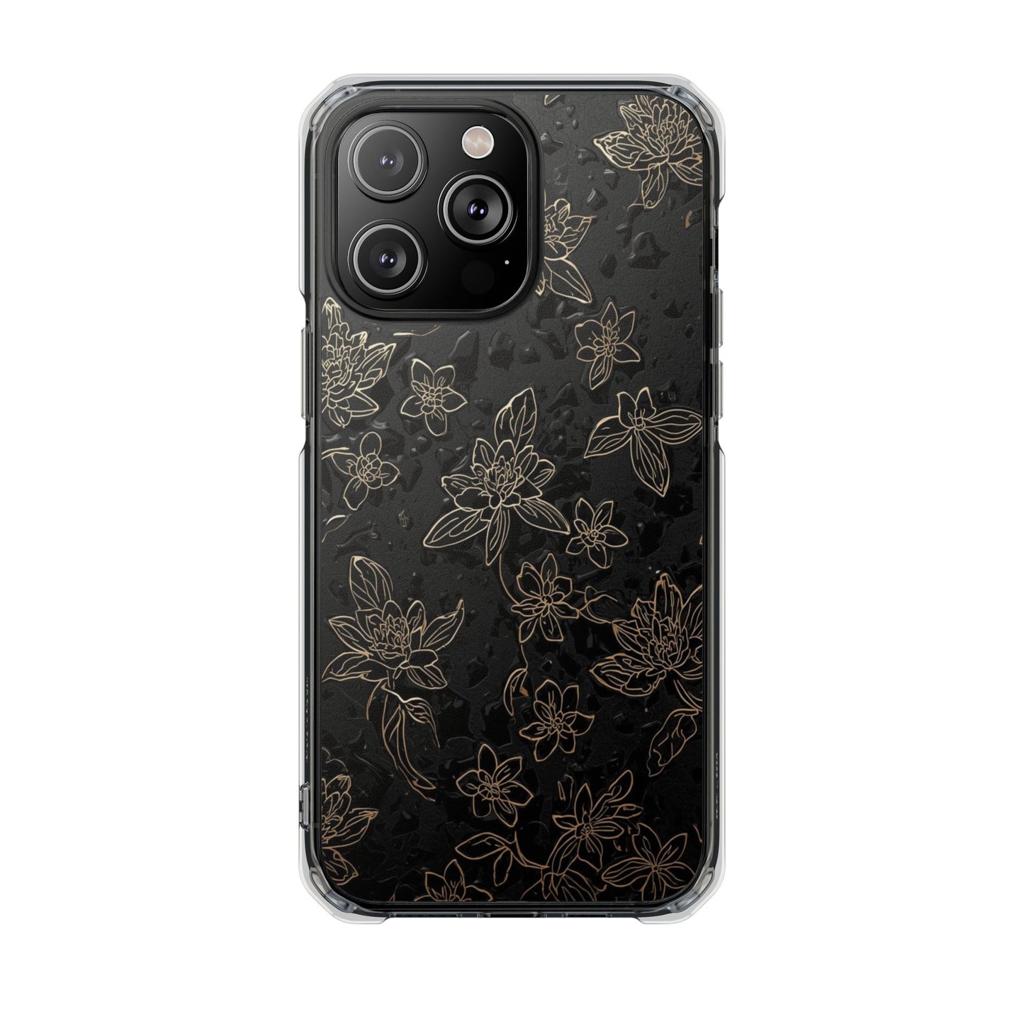 Clear Magnetic Impact Phone Case — Subtle Gold Floral Design