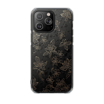 Clear Magnetic Impact Phone Case — Subtle Gold Floral Design