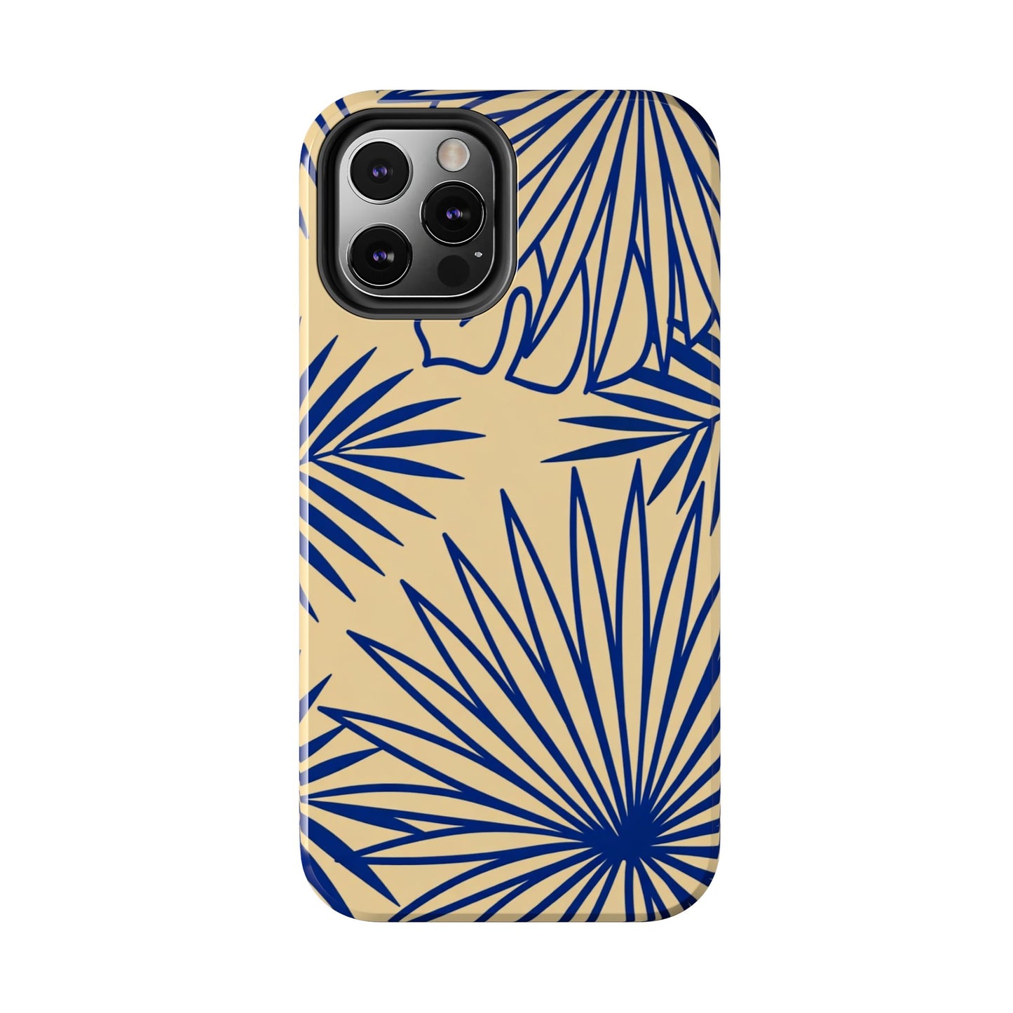 Tropical Palm Pattern Tough Phone Case — Navy Blue Fan Leaves on Sand