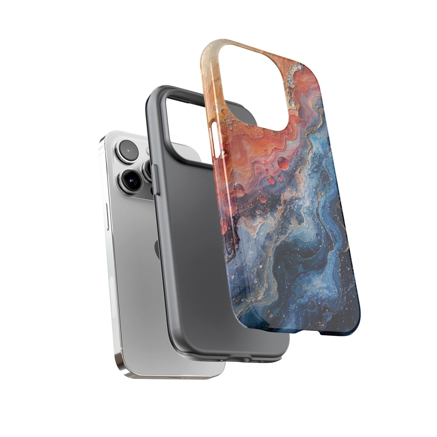 Marbled Galaxy Tough Phone Case — Abstract Blue & Coral Protective Cover