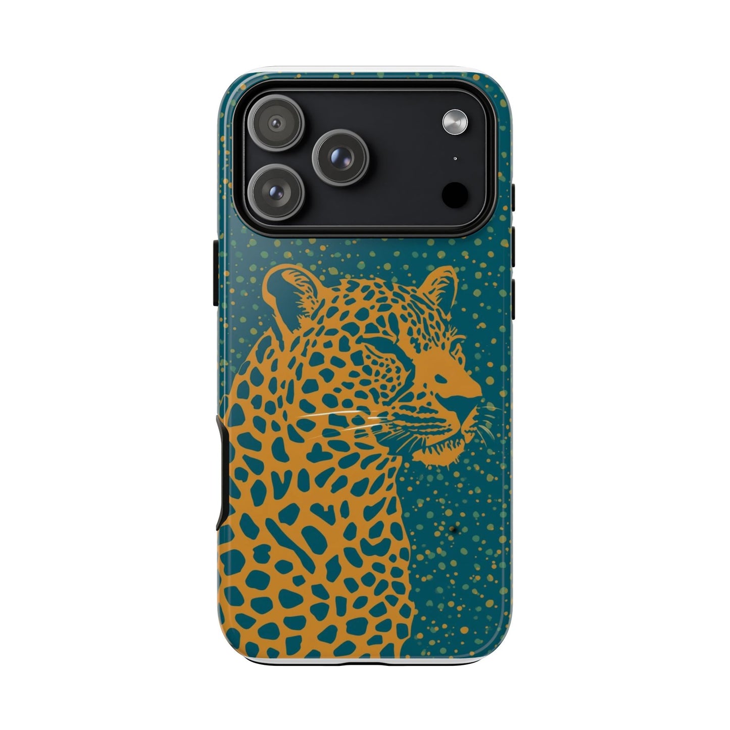 Leopard Spotlight Phone Case — Teal Gold Animal Print Protective Cover