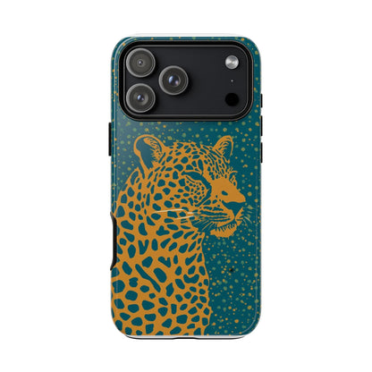 Leopard Spotlight Phone Case — Teal Gold Animal Print Protective Cover