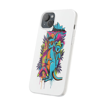 Kangaroo & Koala Surf Phone Case — Neon Aussie Beach Vibes Flexible Case