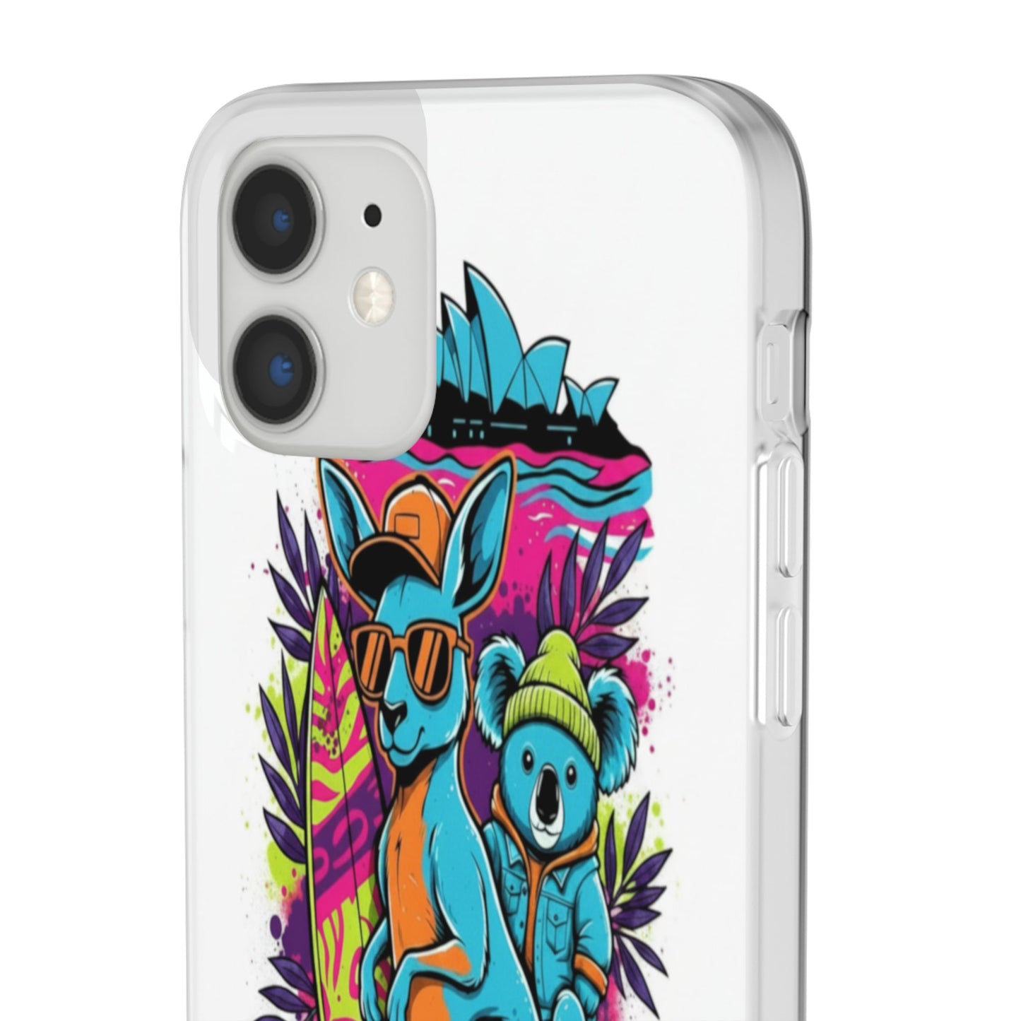 Kangaroo & Koala Surf Phone Case — Neon Aussie Beach Vibes Flexible Case