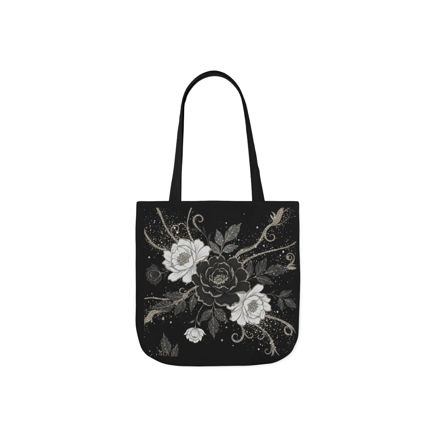 Floral Noir Canvas Tote — Black & White Rose Print