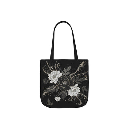 Floral Noir Canvas Tote — Black & White Rose Print