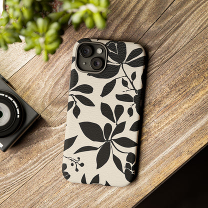 Black Floral Pattern Phone Case — Monochrome Botanical Tough Case