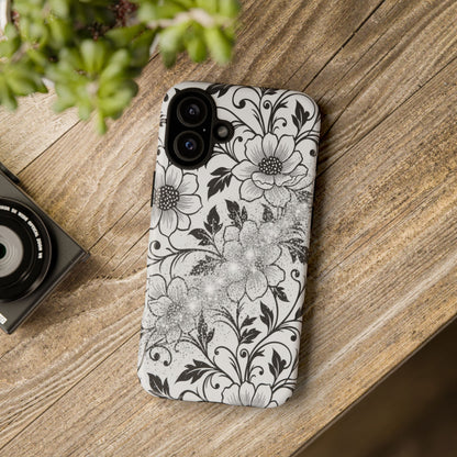 Floral Lace Phone Case — Black & White Vintage Flower Protective Case