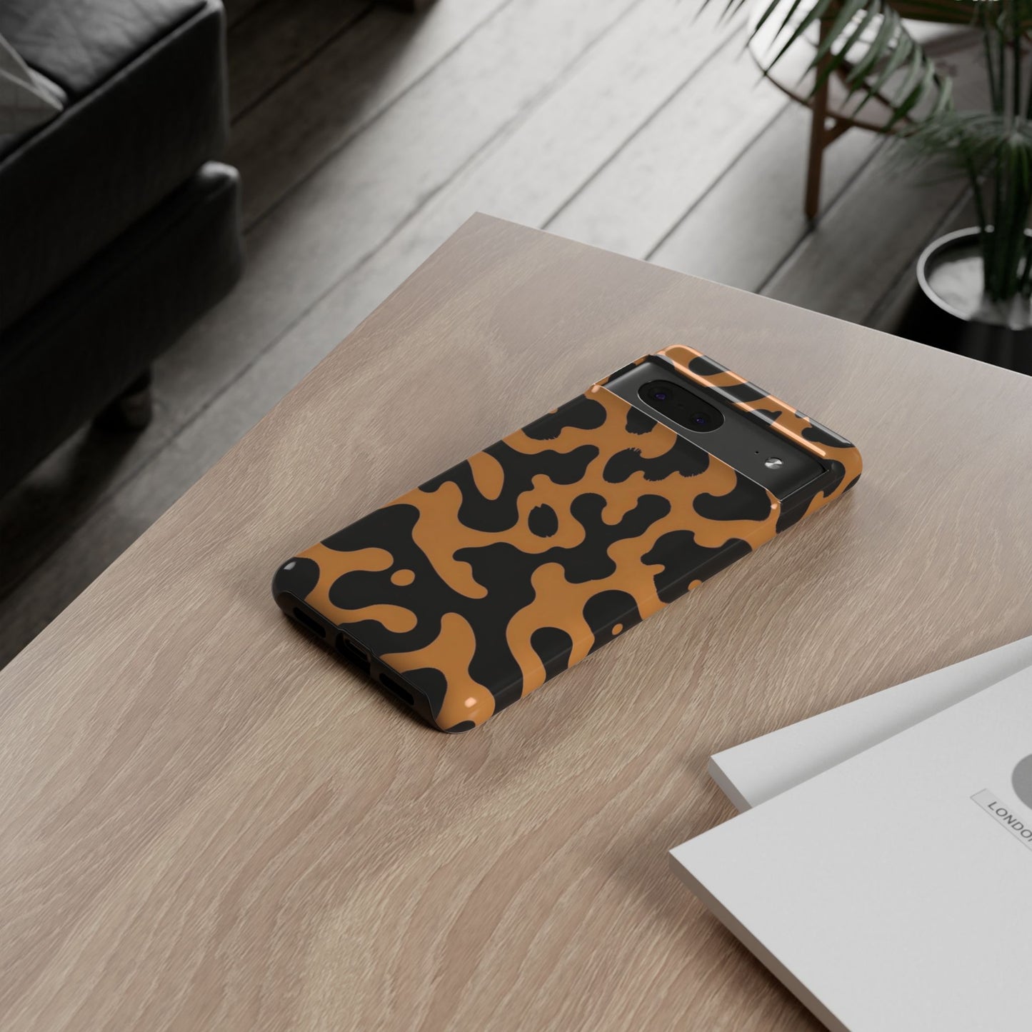 Leopard Print Phone Case — Orange & Black Tough Pattern Protective Cover