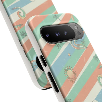 Surf Stripe Tough Phone Case — Retro Beach Waves Pattern