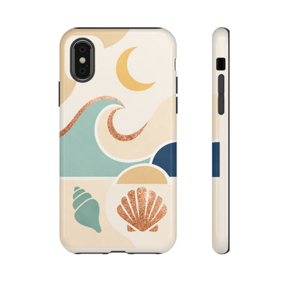 Sea Breeze Tough Phone Case — Retro Waves & Shells Design