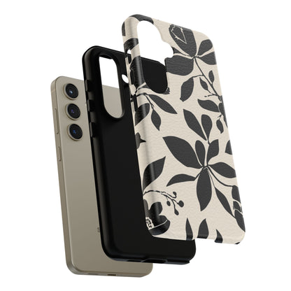 Black Floral Pattern Phone Case — Monochrome Botanical Tough Case