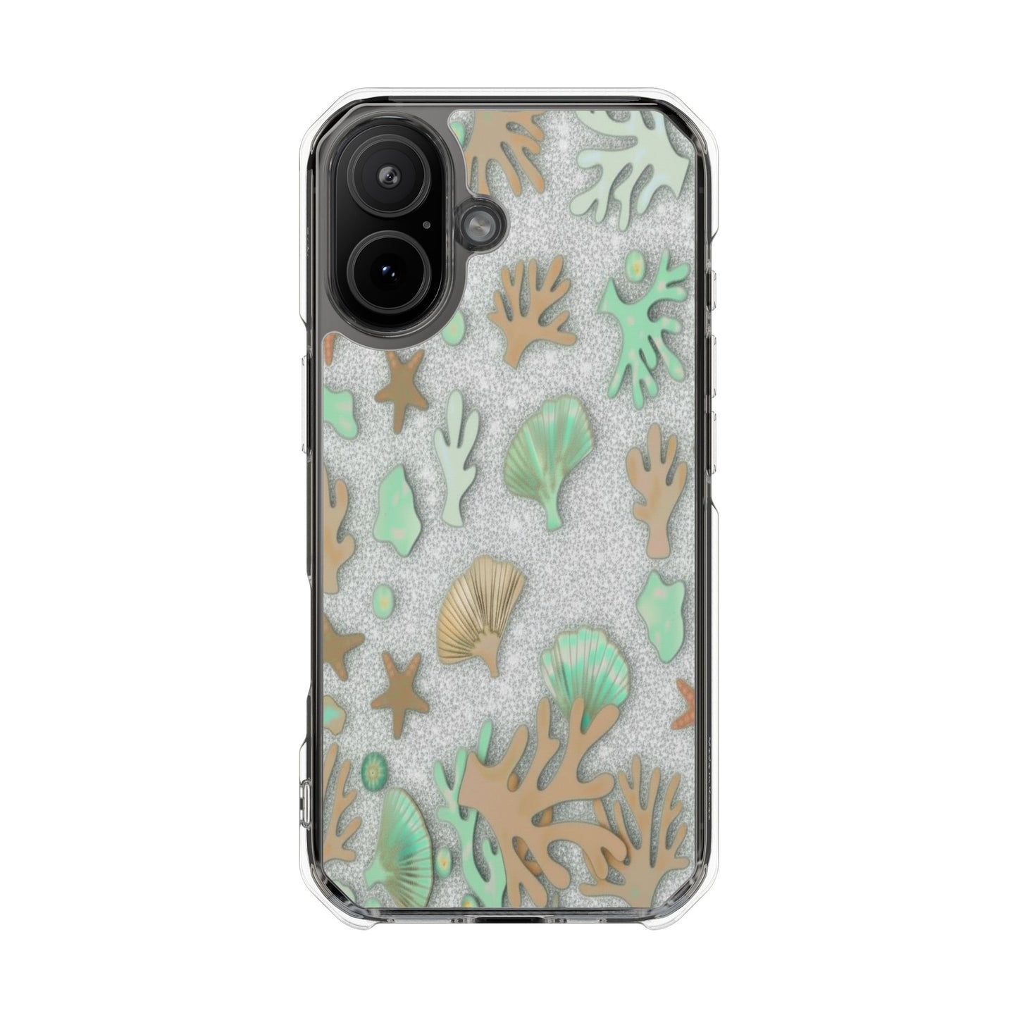 Clear Magnetic Phone Case — Sea Shell & Coral Glitter Design