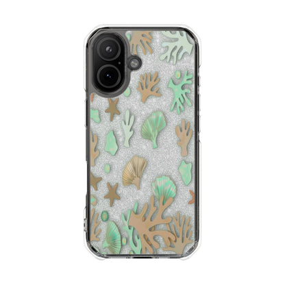 Clear Magnetic Phone Case — Sea Shell & Coral Glitter Design
