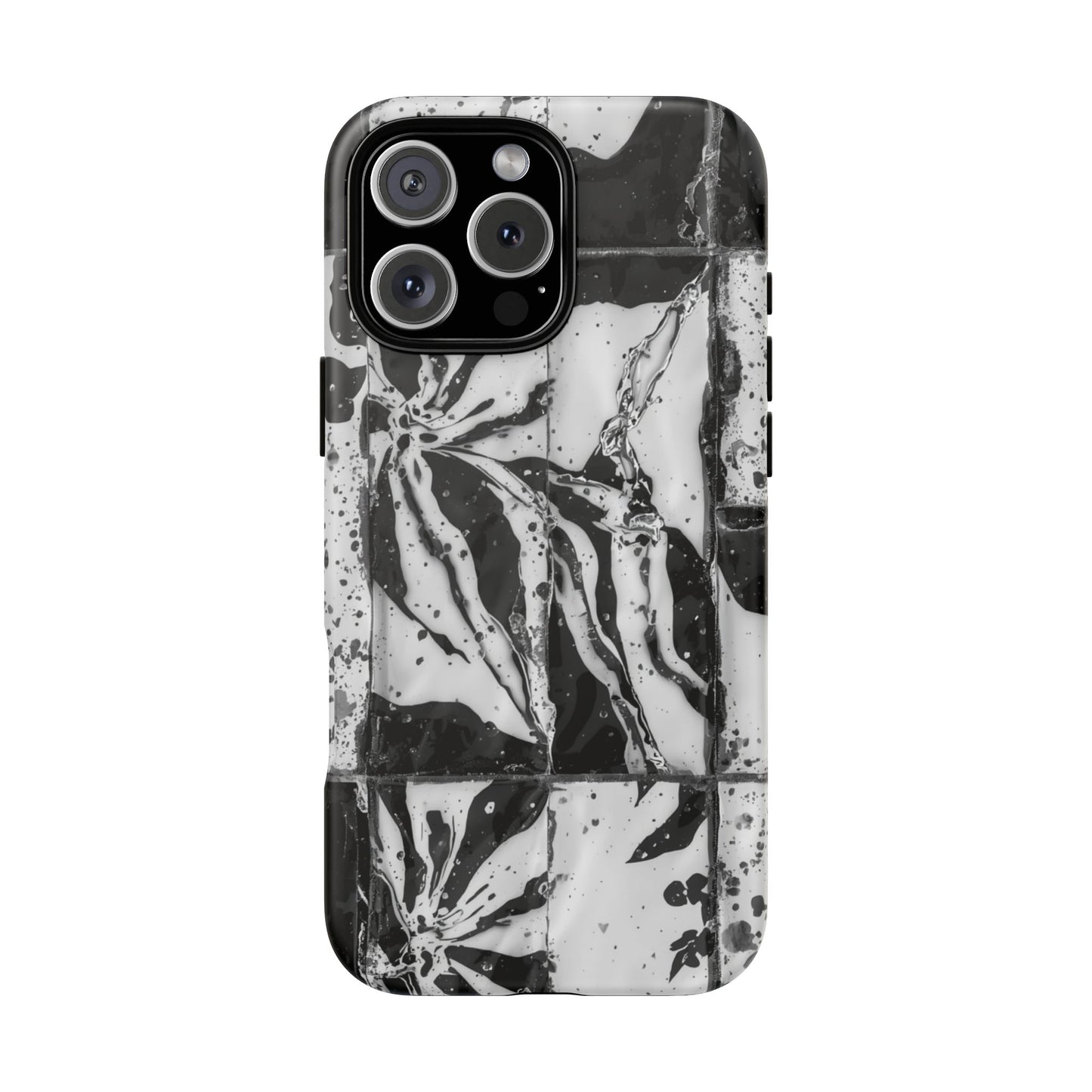 Monochrome Tile Floral Tough Phone Case