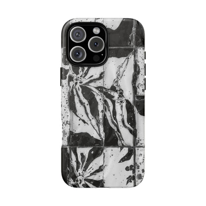 Monochrome Tile Floral Tough Phone Case