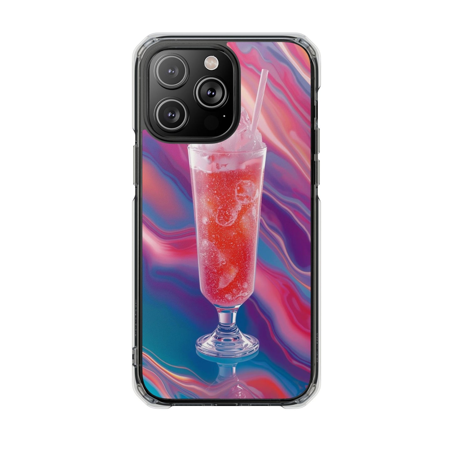 Clear Magnetic Phone Case — Retro Pink Soda Float Design
