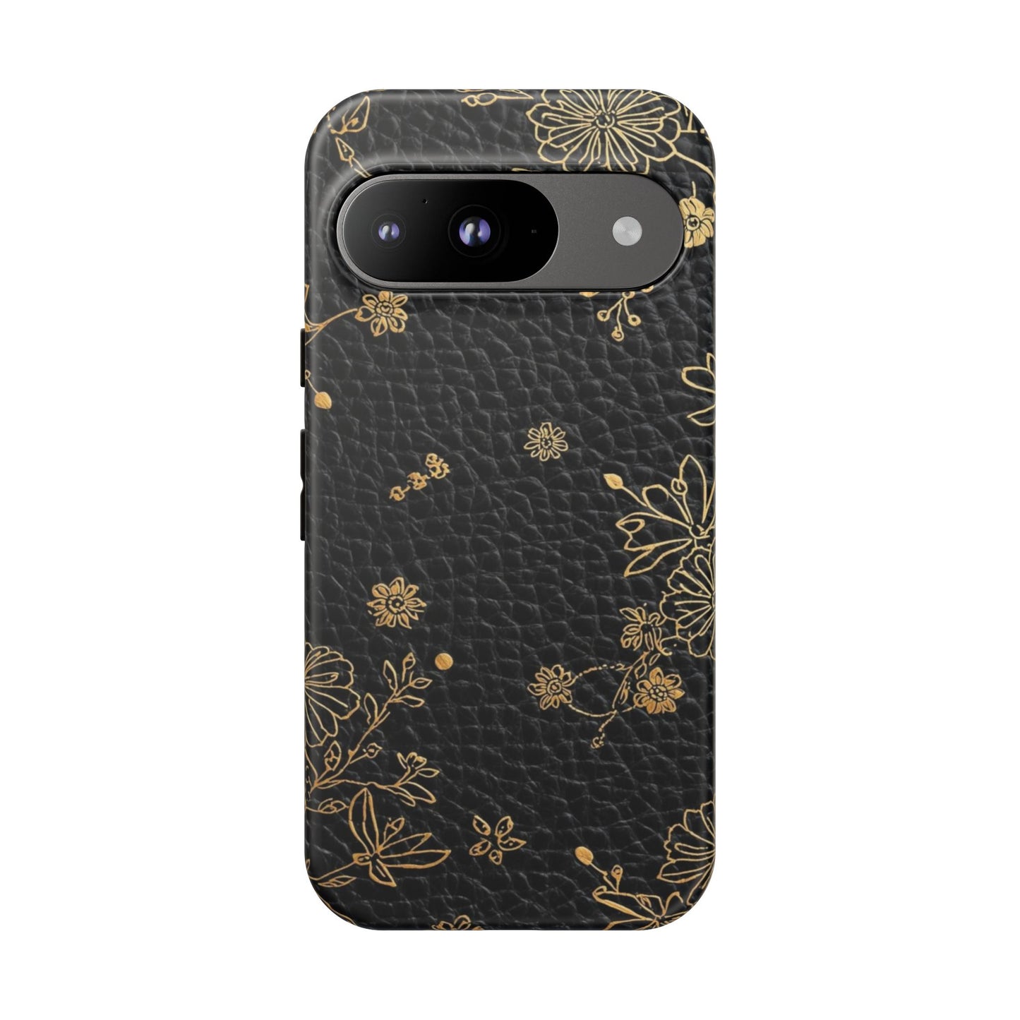 Floral Gold Foil Leather Texture Tough Phone Case