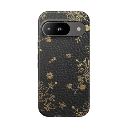 Floral Gold Foil Leather Texture Tough Phone Case