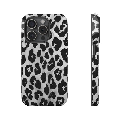Leopard Print Tough Phone Case – Black & White Animal Pattern Protective Cover