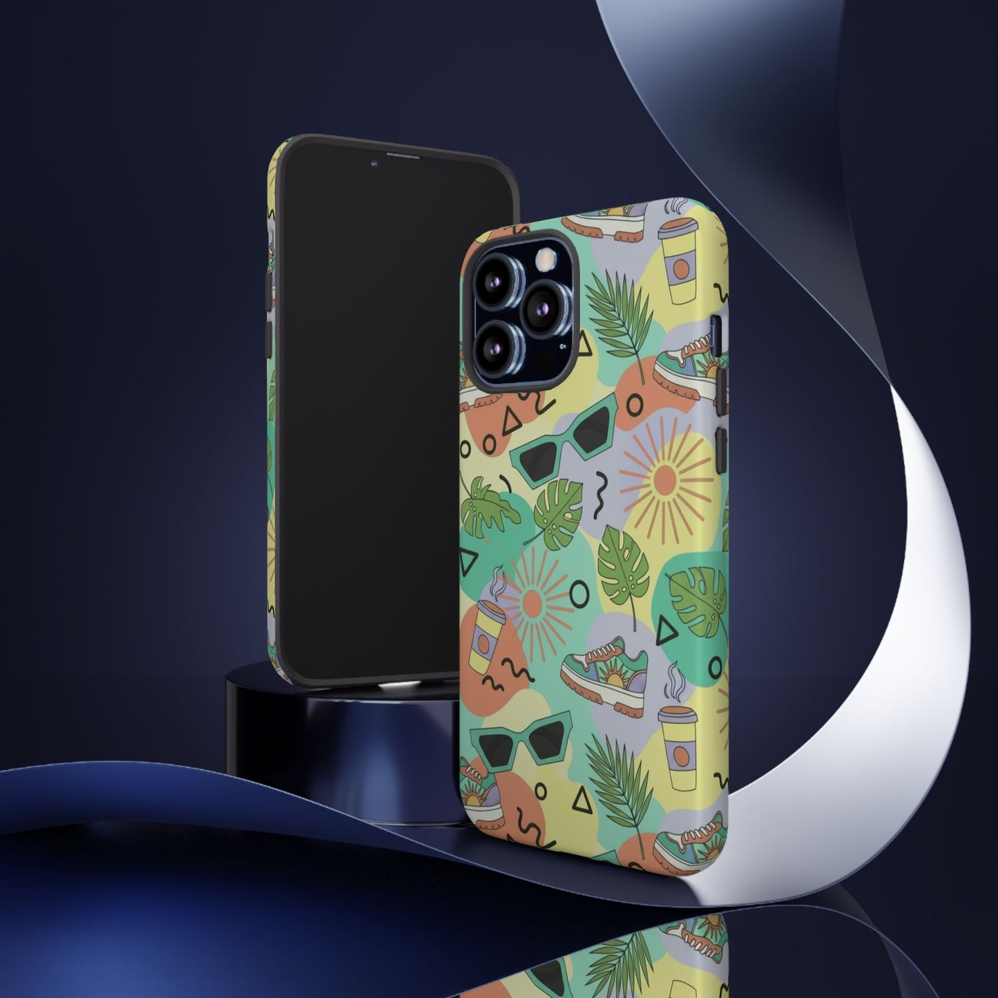 Tropical Summer Phone Case — Retro Sunglasses, Sneakers & Palm Pattern