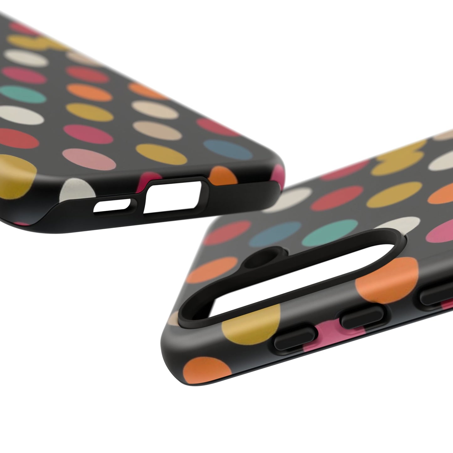 Polka Dot Tough Phone Case – Colorful Retro Dots on Black