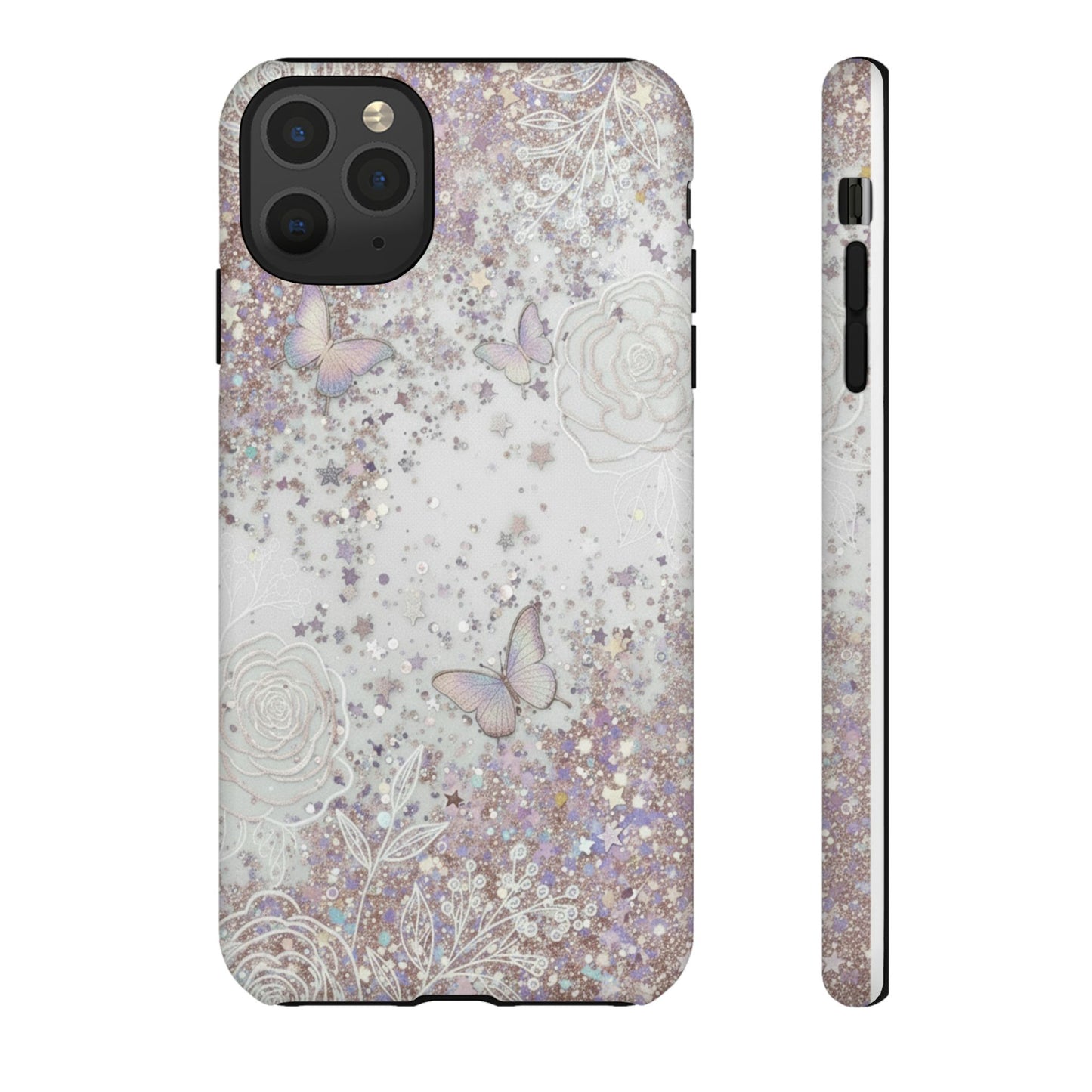 Butterfly Glitter Tough Phone Case — Floral Sparkle Protective Case