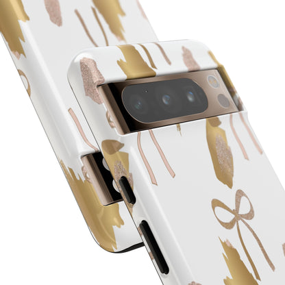 Phone Case — Gold Brushstroke & Blush Bow Pattern