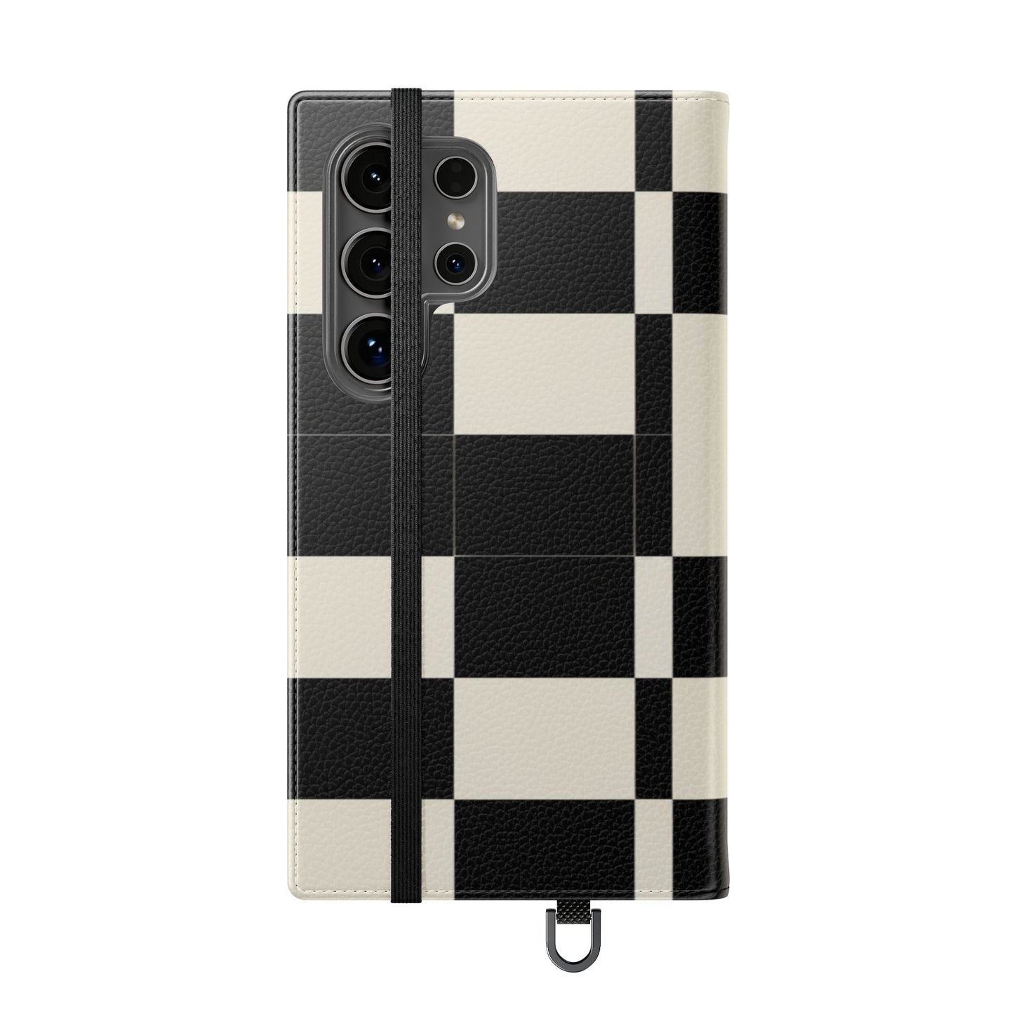 Checkered Flip Phone Case – Black & Cream Retro Grid Wallet Case
