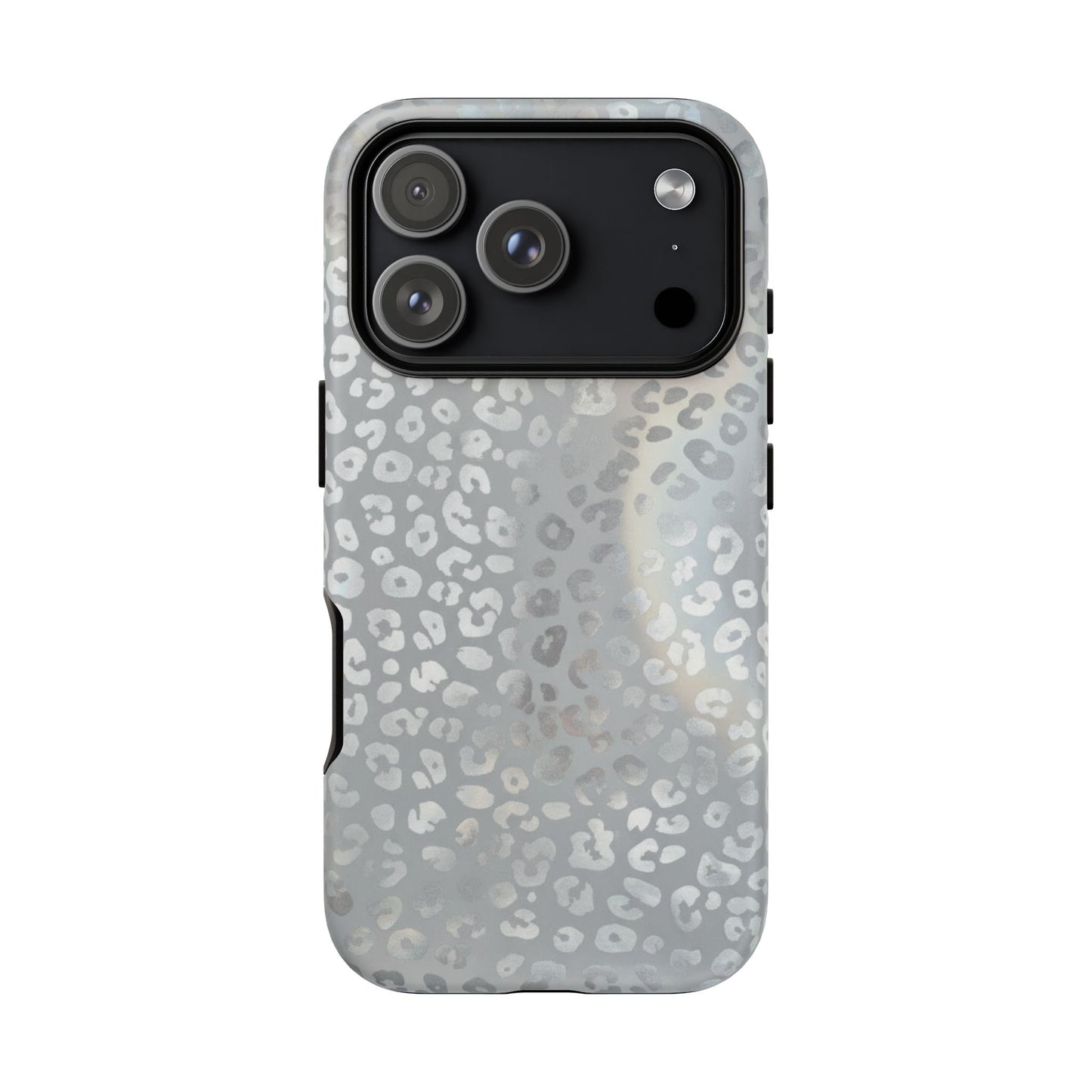 Grey Leopard Print Tough Phone Case — Durable Protective iPhone Cover