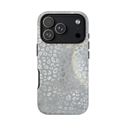 Grey Leopard Print Tough Phone Case — Durable Protective iPhone Cover