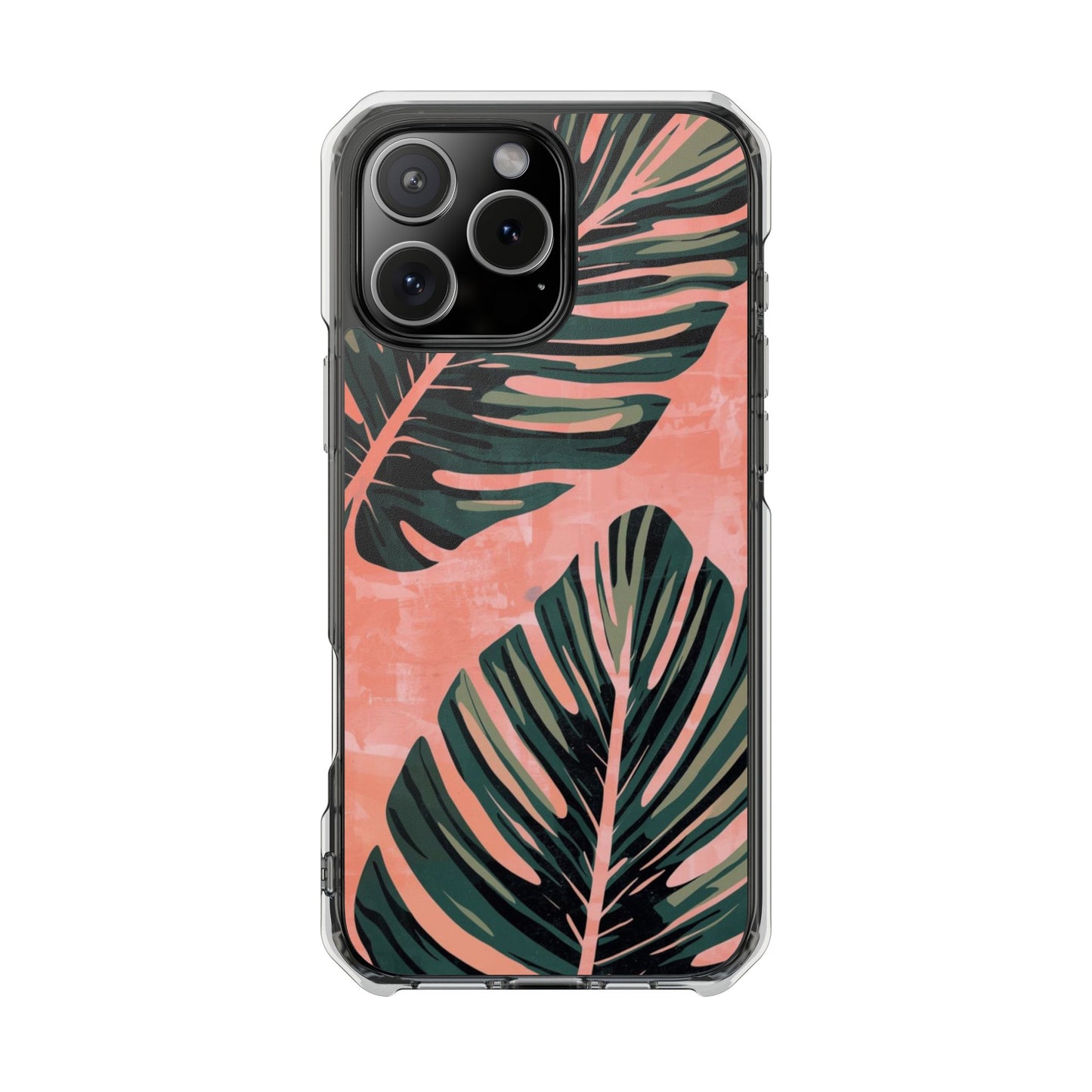 Clear Impact Phone Case — Tropical Palm Leaf Design (Magnetic Compatible)