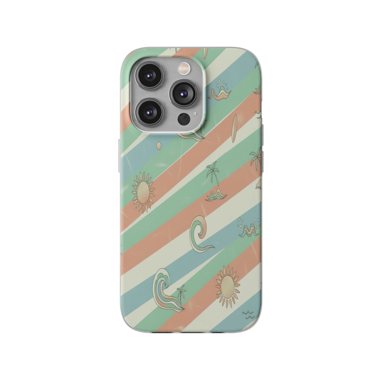 Beach Vibes Phone Case — Retro Pastel Surf & Palm Protective Flexi Case