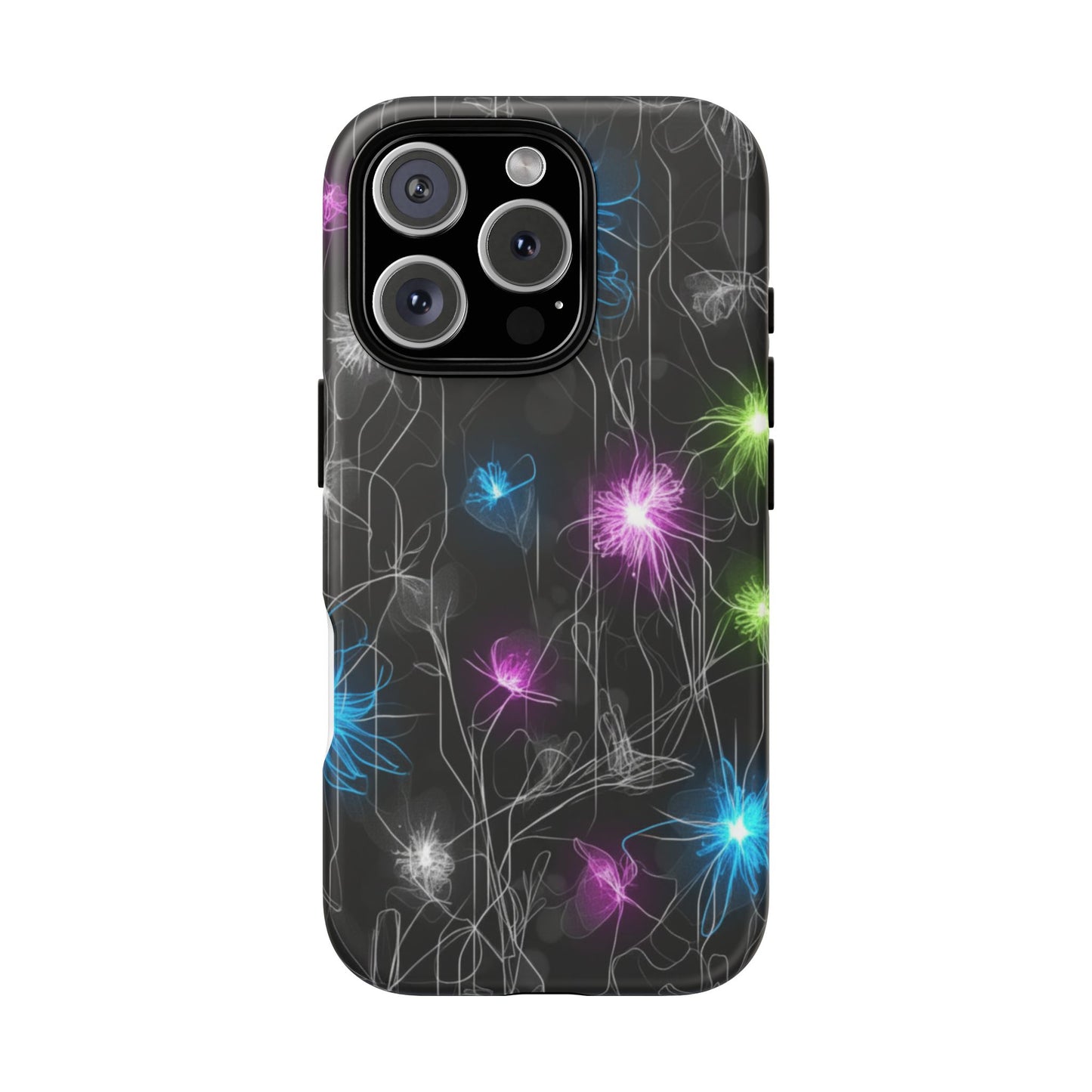 Neon Floral Tough Phone Case — Glow Flower Protective iPhone Cover