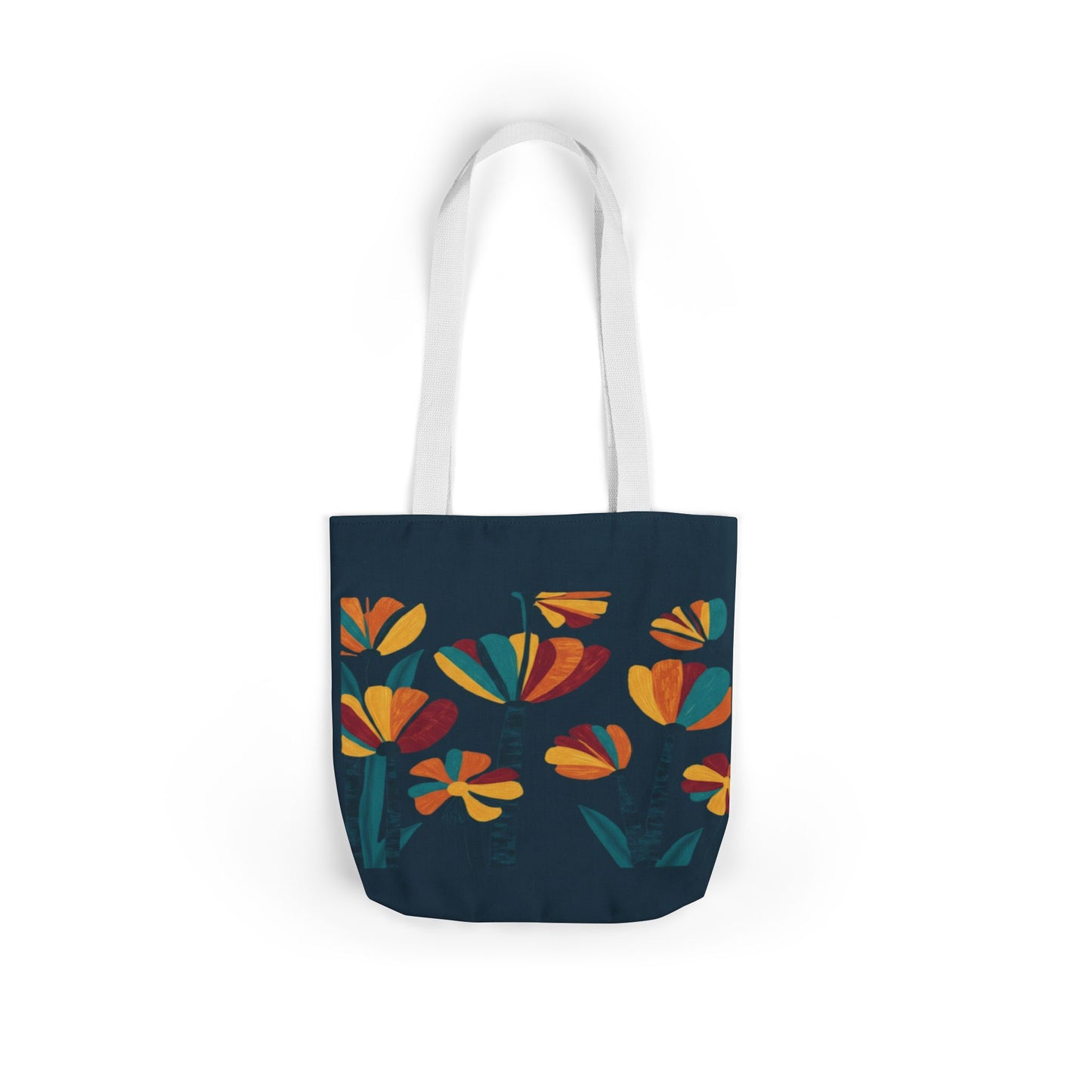 Floral Canvas Tote Bag — Retro Orange & Teal Wildflower Design
