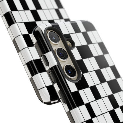 Crossword Grid Phone Case — Black & White Puzzle Pattern Tough Phone Cover