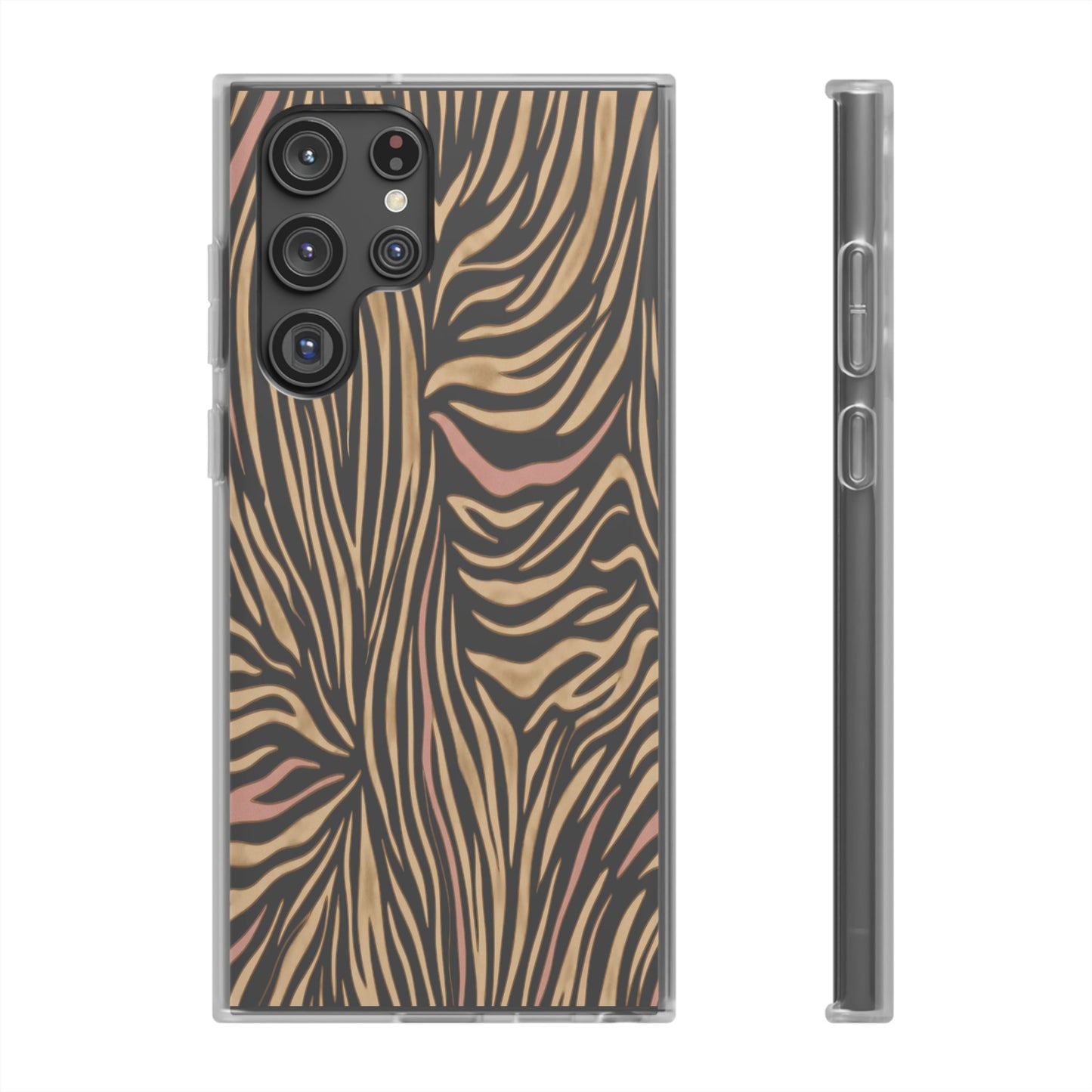 Neutral Zebra Print Flexi Case — Beige & Rose Gold Animal Pattern Phone Cover